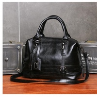 Soft Faced Casual Handbag - Large Diagonal Shoulder Bag - Black
