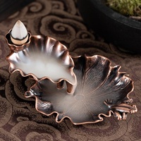 Bronze Lotus Leaf Inverted Incense Burner - Antique Indoor - Copper Colour
