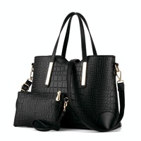 Vintage 2-in-1 Messenger Bag with Crocodile Pattern and Leather Wallet - Black