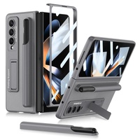 Leather Case with Holder &amp; Pen Slots for Samsung Galaxy z Fold 4 - Thin &amp; Shockproof - Grey