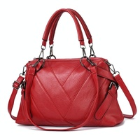 Soft Leather Geometric Handbag - Colourblock - Red Wine