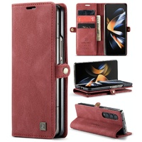 Vintage Rfid Leather Phone Case for Samsung Galaxy z Fold 4 - Wine Red