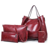 Retro Ladies Handbag - 4-in-1 Fashion Bucket Bag with Large Capacity - Red Eine