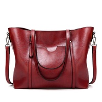 Stylish All-match Leather Handbag - Wax Finish - Wine Red