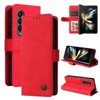 Metal Button Leather Case for Samsung Galaxy z Fold 4 / 5g - Tree Design - Red