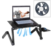 Adjustable Foldable Laptop Stand with Fans &amp; Mouse Pad - Portable Aluminum Alloy - Black