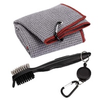 Club Cleaning Brush &amp; Hook Towel Golf Set - Compact &amp; Convenient - Grey