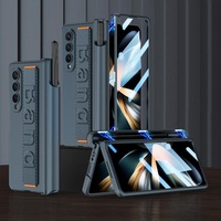 Samsung Galaxy z Fold 4 Shockproof Magnetic Fold Case with Wrist Strap - Navy Blue