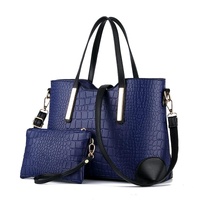Vintage 2-in-1 Messenger Bag with Crocodile Pattern and Leather Wallet - Dark Blue