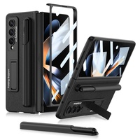 Leather Case with Holder &amp; Pen Slots for Samsung Galaxy z Fold 4 - Thin &amp; Shockproof - Black