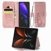 Embossed Leather Phone Case for Samsung Galaxy z Fold 4 with Four Leaf Clasp - Rose Gold