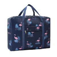 Waterproof Foldable Travel Bag - Compact &amp; Durable - Navy Blue Flamingo