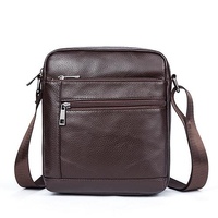Men Cowhide Leather Crossbody Bag Vertical Shoulder Business Bag Coffee