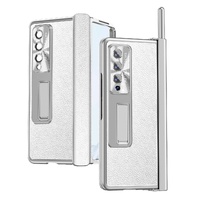 Shockproof Magnetic Litchi Pattern Phone Case for Samsung Galaxy z Fold 4 - Silver
