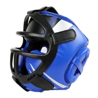 Competition Sparring Boxing Helmet For Head Protection - Blue With Mask - L