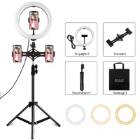 Horizontal Dual Phone Brackets with Tripod Mount &amp; Led Ring Light Kit for Vlogging and Live Broadcasts