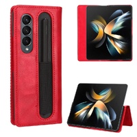 Vintage Leather Phone Case for Samsung Galaxy z Fold 4 5g with Magnetic Buckle - Red
