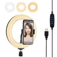 20cm Usb Dual Colour Led Ring Light with Phone Clamp - Black