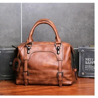 Soft Faced Casual Handbag - Large Diagonal Shoulder Bag - Brown