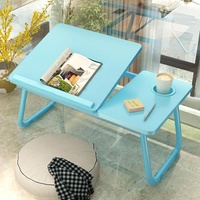 Adjustable Folding Laptop Desk with Cup Holder - Four-speed Lifting Table for Dorms - Sky Blue