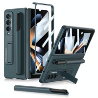 Leather Case with Holder &amp; Pen Slots for Samsung Galaxy z Fold 4 - Thin &amp; Shockproof - Dark Night Green