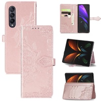 Embossed Mandala Leather Phone Case for Samsung Galaxy z Fold 4 - Rose Gold