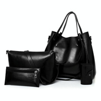 Retro Ladies Handbag - 4-in-1 Fashion Bucket Bag with Large Capacity - Black