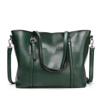 Stylish All-match Leather Handbag - Wax Finish - Green
