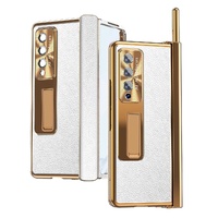 Shockproof Magnetic Litchi Pattern Phone Case for Samsung Galaxy z Fold 4 - Silver Gold