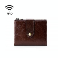 Leather Rfid Wallet with Dual Zippers - Coffee