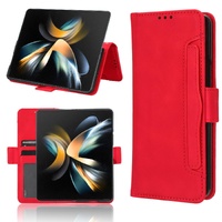 Samsung Galaxy z Fold 4 5g Leather Phone Case with Card Slots and Calf Texture - Red