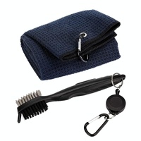Club Cleaning Brush &amp; Hook Towel Golf Set - Compact &amp; Convenient - Black