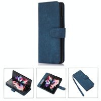 Samsung Galaxy z Fold 4 Leather Phone Case with Pen Slot - Horizontal Flip - Blue