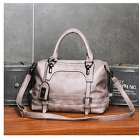 Soft Faced Casual Handbag - Large Diagonal Shoulder Bag - Grey