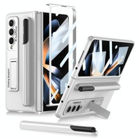 Leather Case with Holder &amp; Pen Slots for Samsung Galaxy z Fold 4 - Thin &amp; Shockproof - Silver