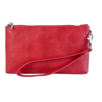 Retro Leather Clutch Bag with Zipper - 6 Inch - Red
