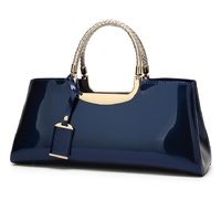 Patent Leather Shoulder Bag for Women - Glue Closure - Blue