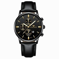 Men Three-eye Luminous Quartz Watch - Black / Gold