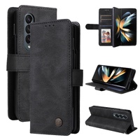 Metal Button Leather Case for Samsung Galaxy z Fold 4 / 5g - Tree Design - Black
