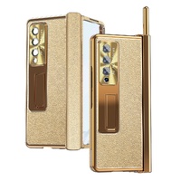 Shockproof Magnetic Litchi Pattern Phone Case for Samsung Galaxy z Fold 4 - Gold