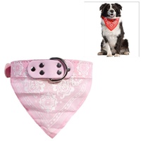 Adjustable Dog Bandana Leather Printed Soft Scarf Collar Neckerchief For Puppy Pet - Size M - Pink
