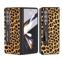 Leopard Print Phone Case with Holder for Samsung Galaxy z Fold 4 / 5g - Champagne Gold