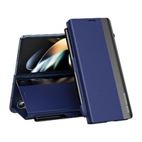 Samsung Galaxy z Fold 4 Leather Phone Case with Pen Slot - Shockproof - Blue