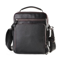 Men Large Capacity One Shoulder Leather Messenger Bag - Litchi Texture Black