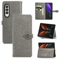 Embossed Mandala Leather Phone Case for Samsung Galaxy z Fold 4 - Gray