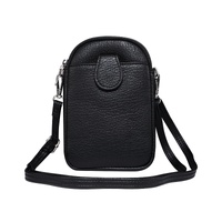 Litchi Texture Phone Crossbody Bag Leather Case For 5.5 Inch - 7.2 Inch Phones - Black