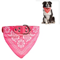 Adjustable Dog Bandana Leather Printed Soft Scarf Collar Neckerchief For Puppy Pet - Size M - Magenta