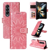 Sunflower Embossed Leather Phone Case for Samsung Galaxy z Fold 4 / 5g - Rose Gold