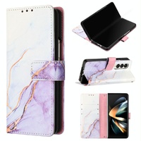 Marble Leather Flip Case for Samsung Galaxy z Fold 4 - White Purple Ls006