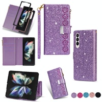 Sparkling Leather Zip Case for Samsung Galaxy z Fold 4 - Zipper Closure - Purple